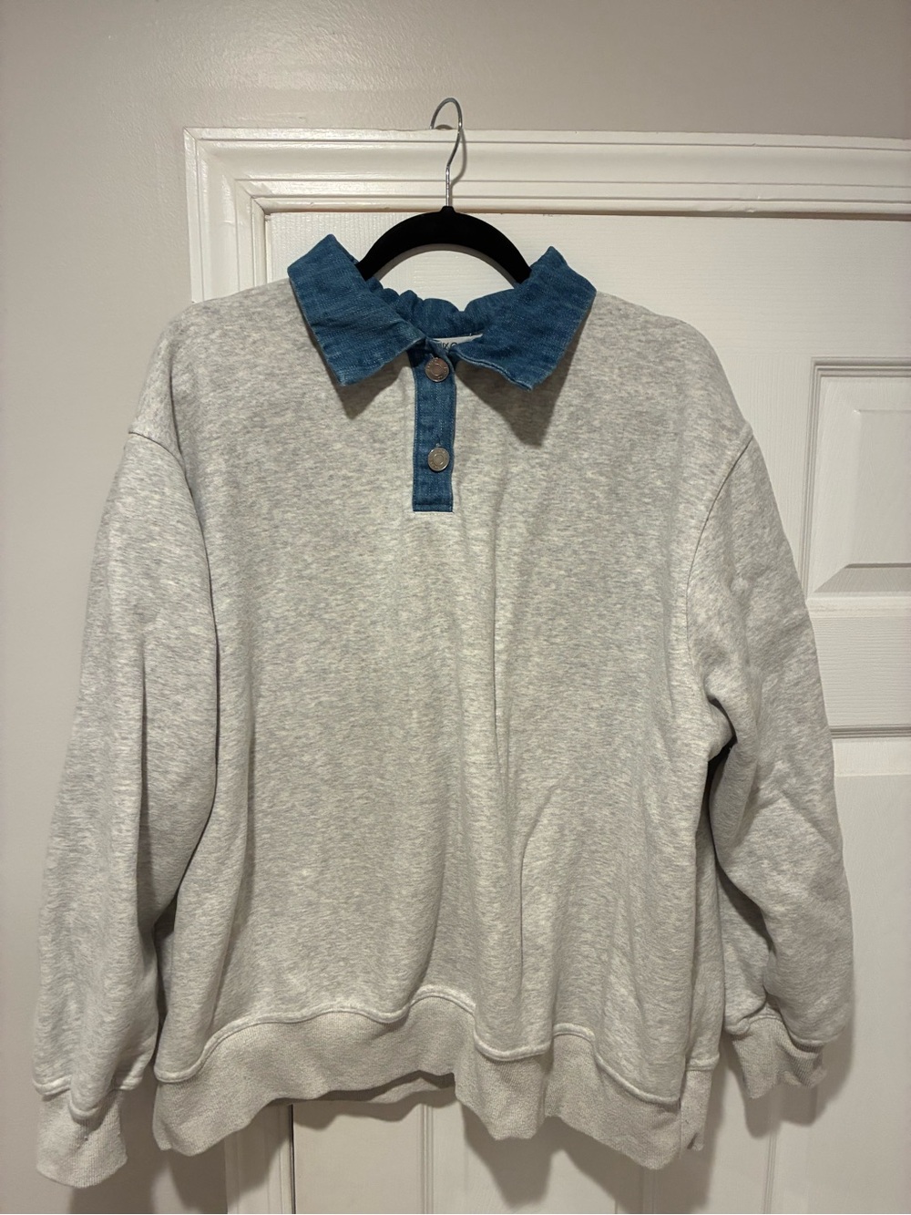 Parke Gray Sweatshirt with Denim Collar - Casual Pullover